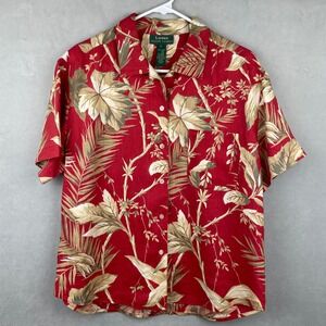 Lauren Ralph Lauren Red Tropical Palm Leaf 100% Linen Button Up Shirt Resort L
